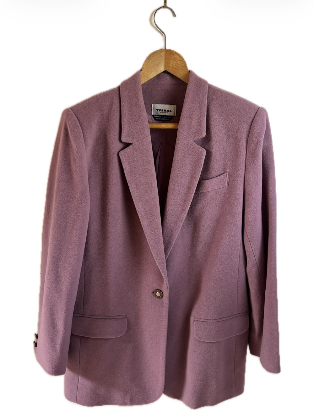 Vintage Tribal Mauve Wool Cashmere Blend Single-Button Blazer Coat